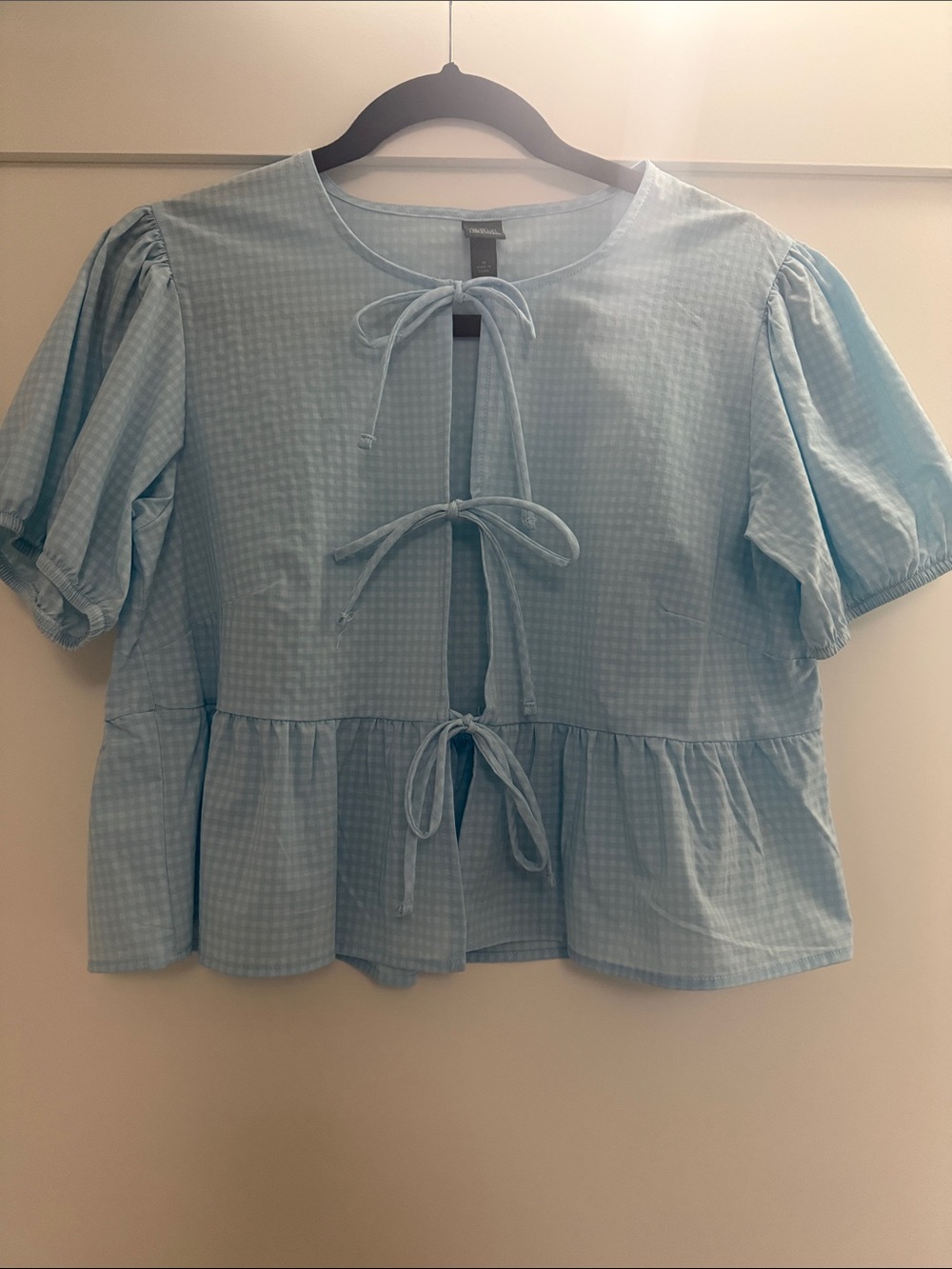 wild fable Sky Blue Gingham Tie-Front Peplum Top